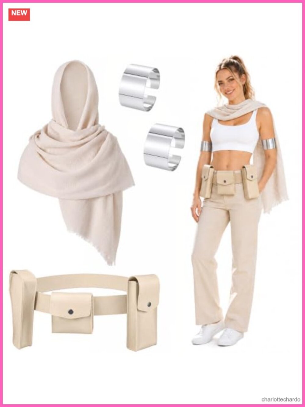 6 Pc Women's Halloween Costume Accessory Set Shawl Scarf Belt Arm Cuffs